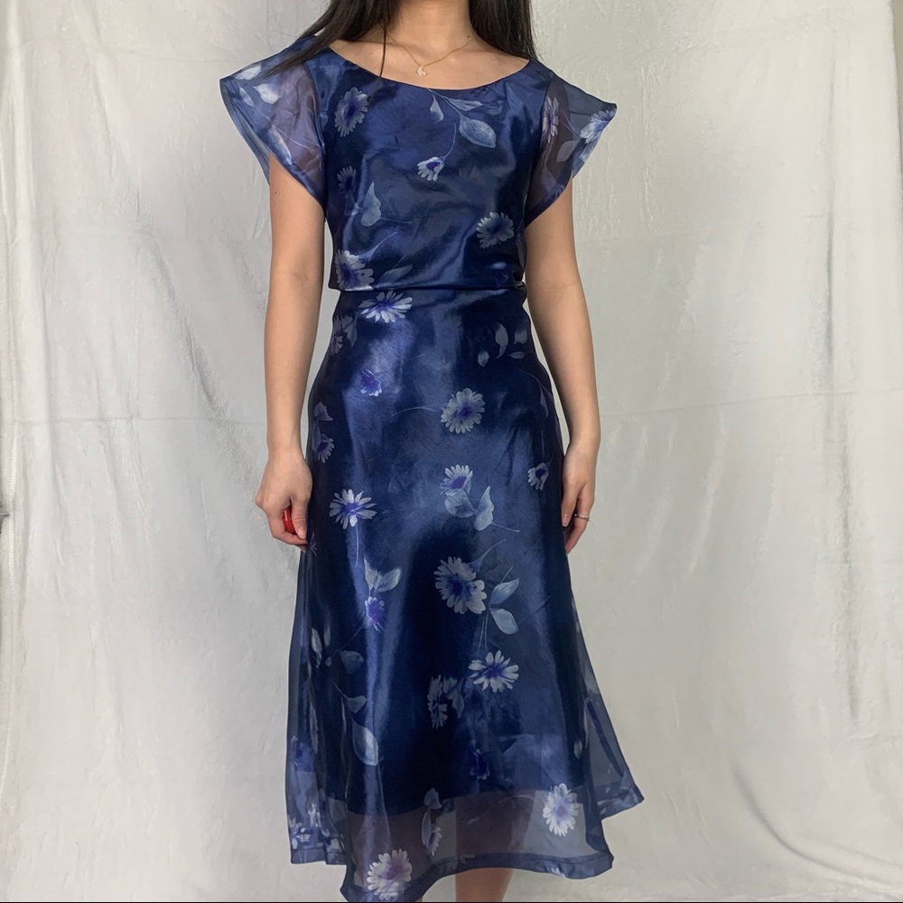 algo medium navy blue floral maxi dress